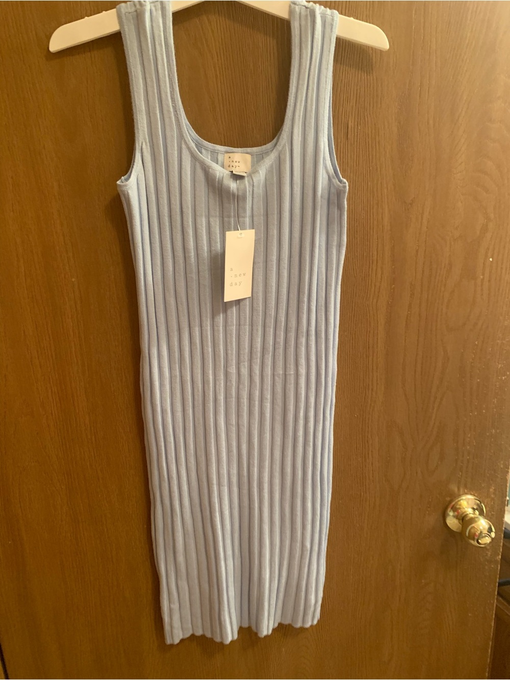 a new day Light Blue Ribbed Knit Tank Midi Dress